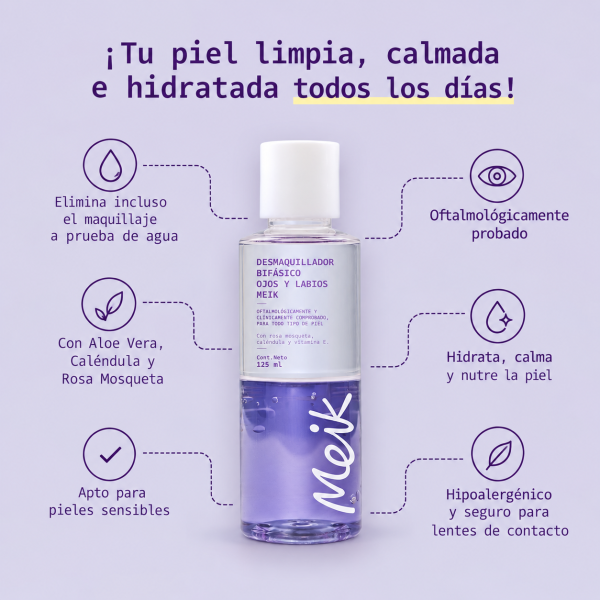 DESMAQUILLADOR BIFÁSICO OJOS Y LABIOS MEIK - Imagen 3